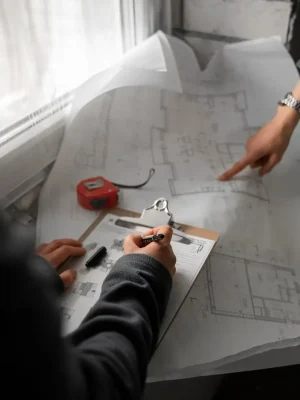 Equipo del estudio de arquitectura en reunión de diseño